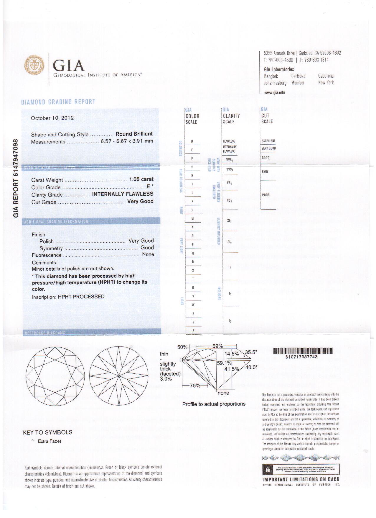 1.05 ct Round Premium Cut HPHT Diamond