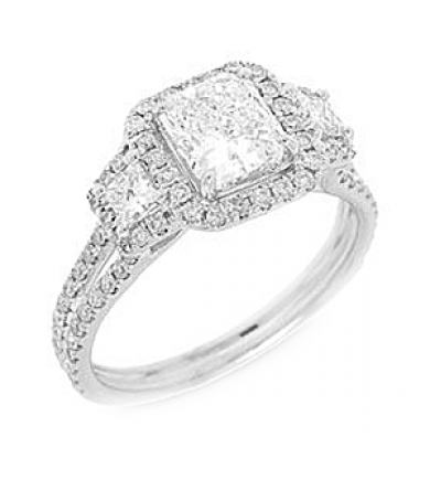 3-Stone Halo Engagement Ring
